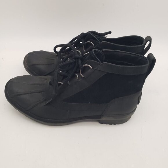 UGG Heather Black Leather Sheep Wool Waterproof Duck Boots Womens 7.5 - Picture 5 of 12